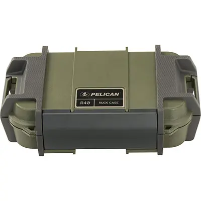 a green Pelican R40 ruck case, closed