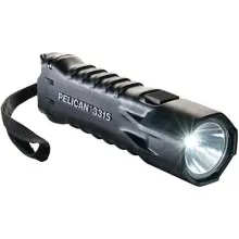 Durable Pelican 3315 flashlight with LED illumination and black housing.