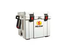 Heavy-duty white Pelican ProGear Elite Cooler in white with push and pull latches.